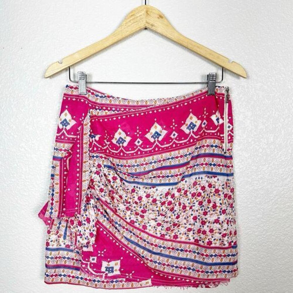 Paul & Joe Sister Womens Size 8 Boho Pink Batik Pattern Sarong Style Mini‎ Skirt